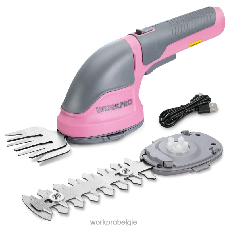 WORKPRO 2-in-1 draagbare 3,6 V elektrische draadloze struikenschaar, heggenschaar/grasmaaier 6BNP0268 hulpmiddel roze/groen/wit