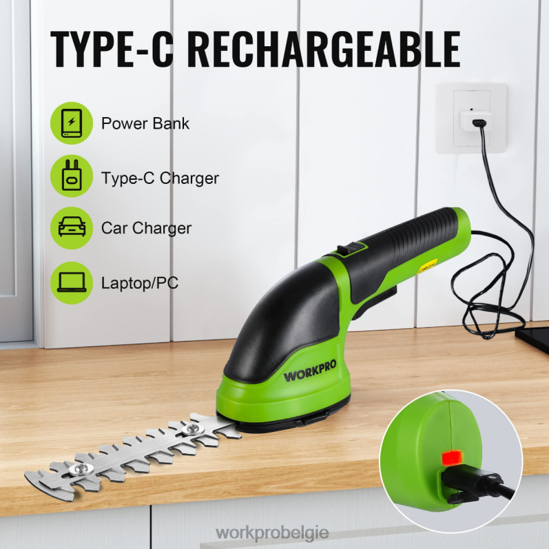 WORKPRO 2-in-1 draagbare 3,6 V elektrische draadloze struikenschaar, heggenschaar/grasmaaier 6BNP0268 hulpmiddel roze/groen/wit
