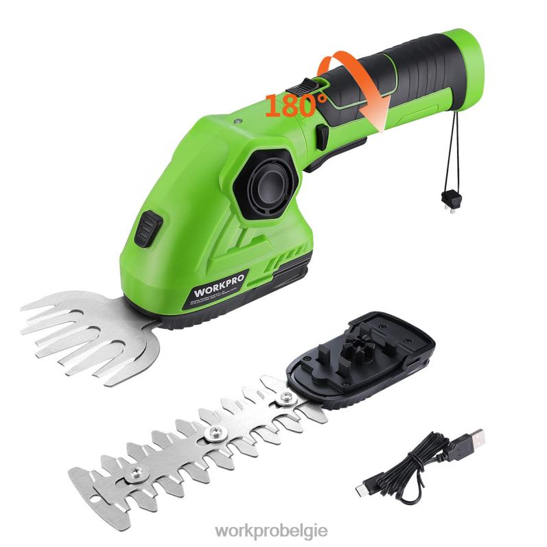 WORKPRO draadloze grasschaar en struikenschaar 2 in 1 draagbare heggenschaar 7,2 V elektrische grastrimmer heggenschaar 6BNP0297 hulpmiddel groen Wit
