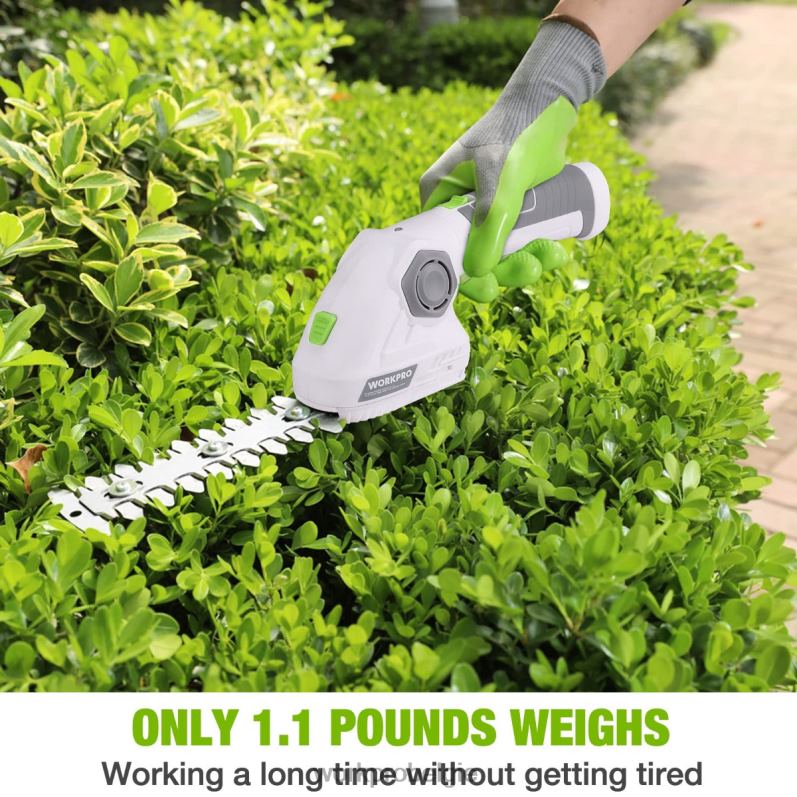 WORKPRO draadloze grasschaar en struikenschaar 2 in 1 draagbare heggenschaar 7,2 V elektrische grastrimmer heggenschaar 6BNP0297 hulpmiddel groen Wit