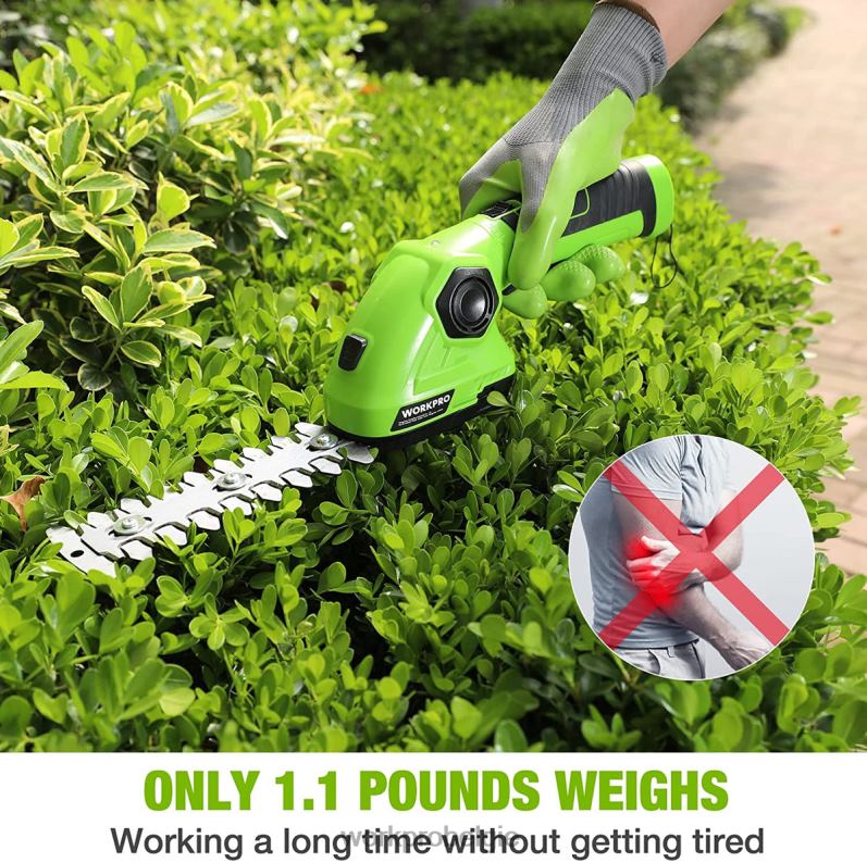 WORKPRO draadloze grasschaar en struikenschaar 2 in 1 draagbare heggenschaar 7,2 V elektrische grastrimmer heggenschaar 6BNP0297 hulpmiddel groen Wit