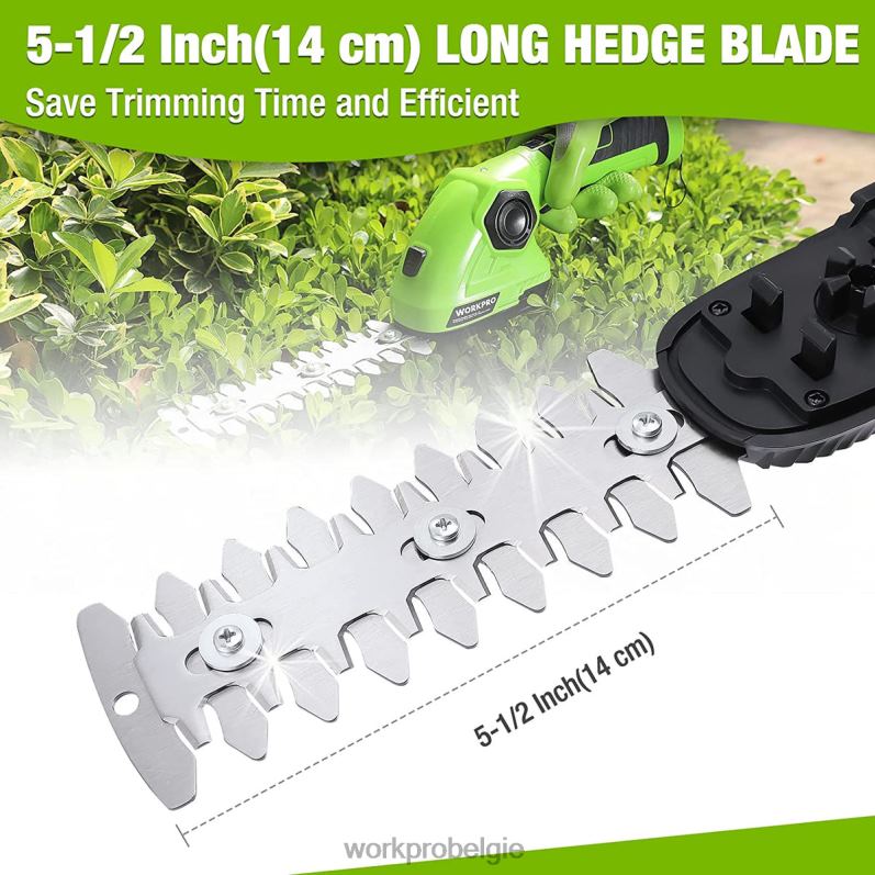 WORKPRO draadloze grasschaar en struikenschaar 2 in 1 draagbare heggenschaar 7,2 V elektrische grastrimmer heggenschaar 6BNP0297 hulpmiddel groen Wit