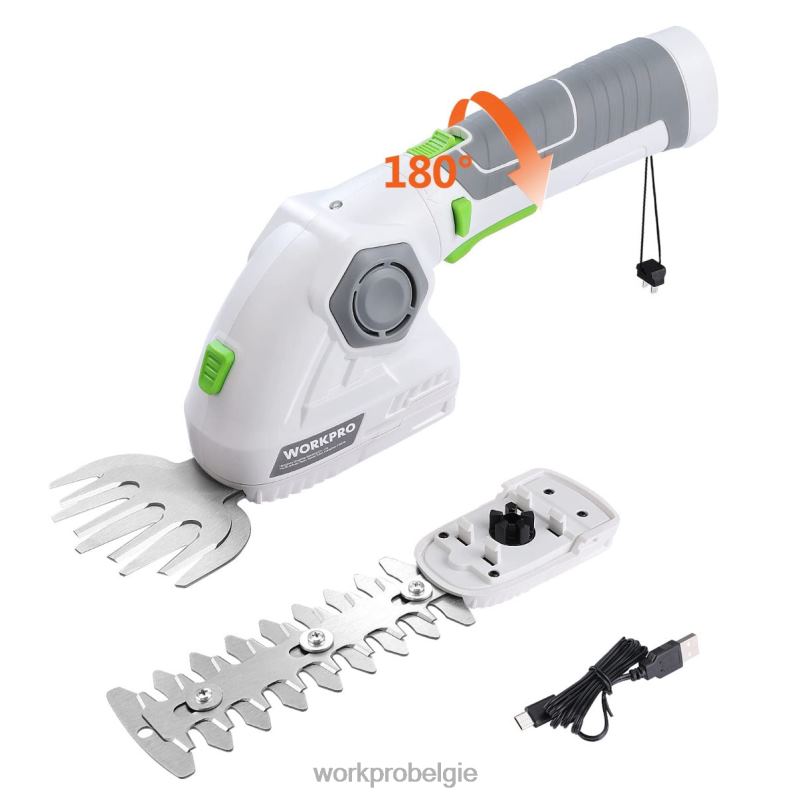 WORKPRO draadloze grasschaar en struikenschaar 2 in 1 draagbare heggenschaar 7,2 V elektrische grastrimmer heggenschaar 6BNP0297 hulpmiddel groen Wit
