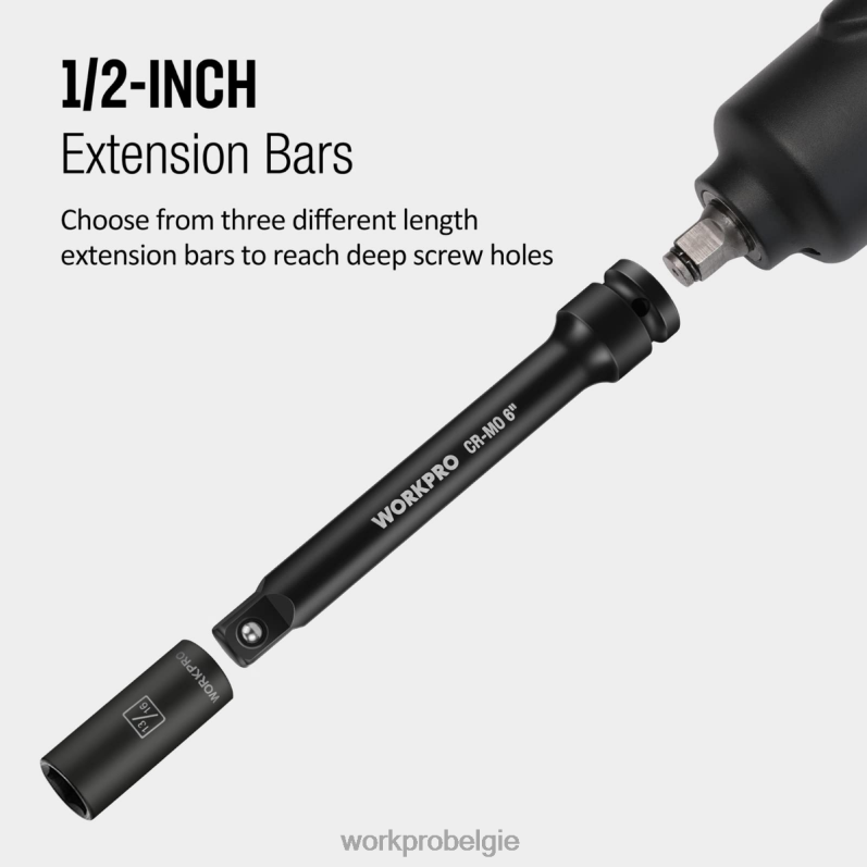 WORKPRO 3-delige 3, 6, 8 inch 1/2-inch impactverlengingssets met dopsleutels 6BNP0202 hulpmiddel bruikbaar