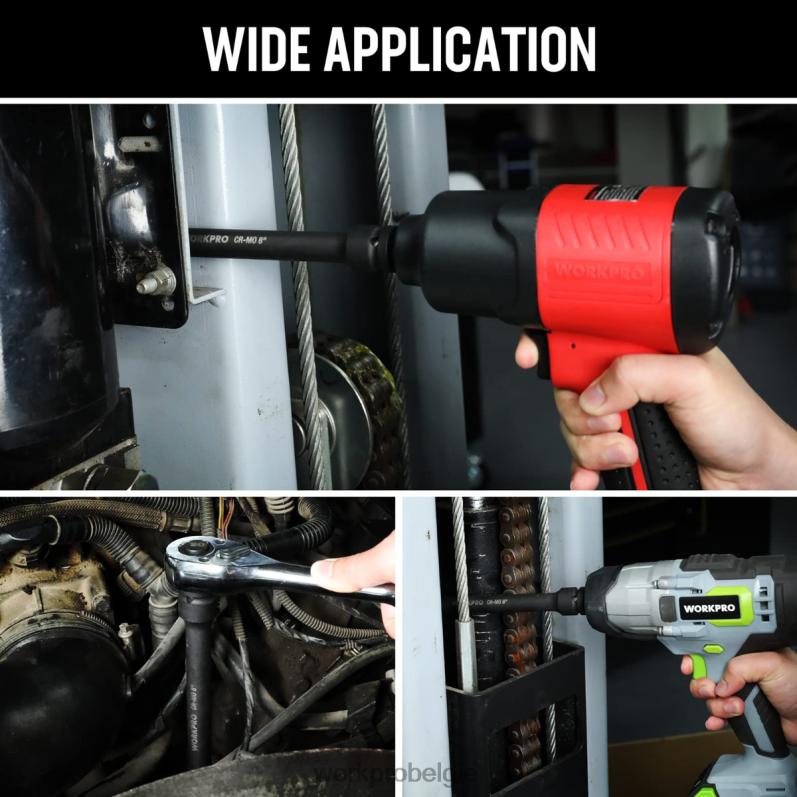 WORKPRO 3-delige 3, 6, 8 inch 1/2-inch impactverlengingssets met dopsleutels 6BNP0202 hulpmiddel bruikbaar