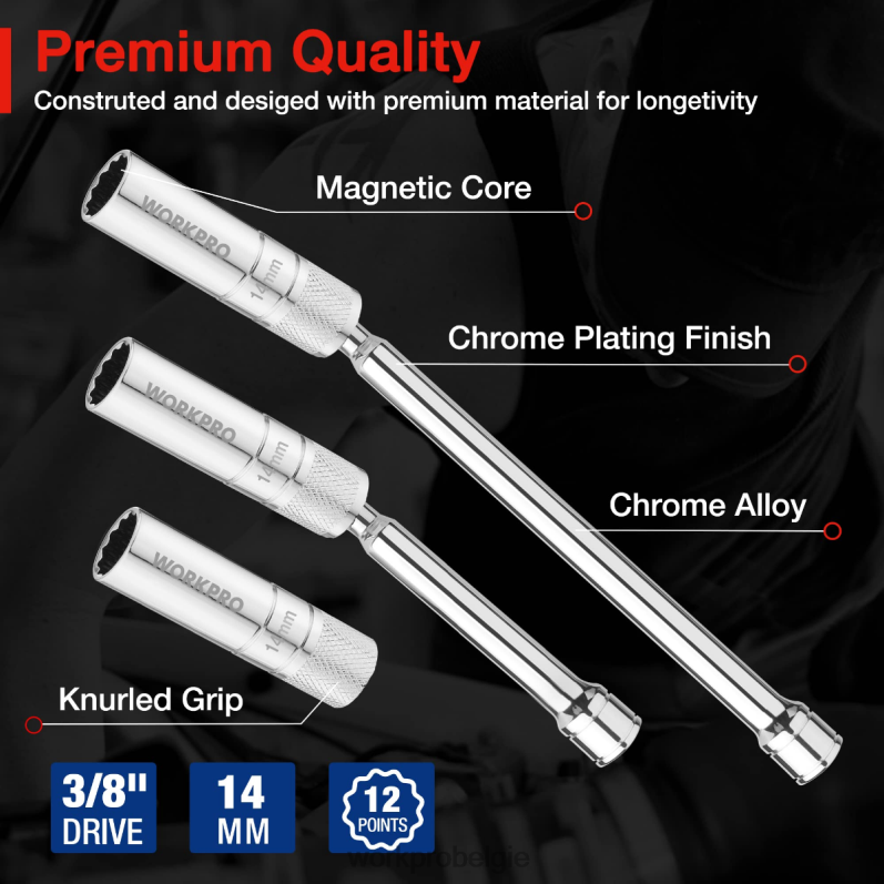 WORKPRO 3 stuks-14 mm dunne wandcontactdoos met 6- en 10-inch verlengstukkenmagnetische draaibare bougiedopset 6BNP0143 hulpmiddel behulpzaam