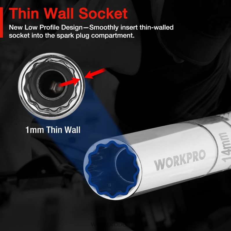 WORKPRO 3 stuks-14 mm dunne wandcontactdoos met 6- en 10-inch verlengstukkenmagnetische draaibare bougiedopset 6BNP0143 hulpmiddel behulpzaam