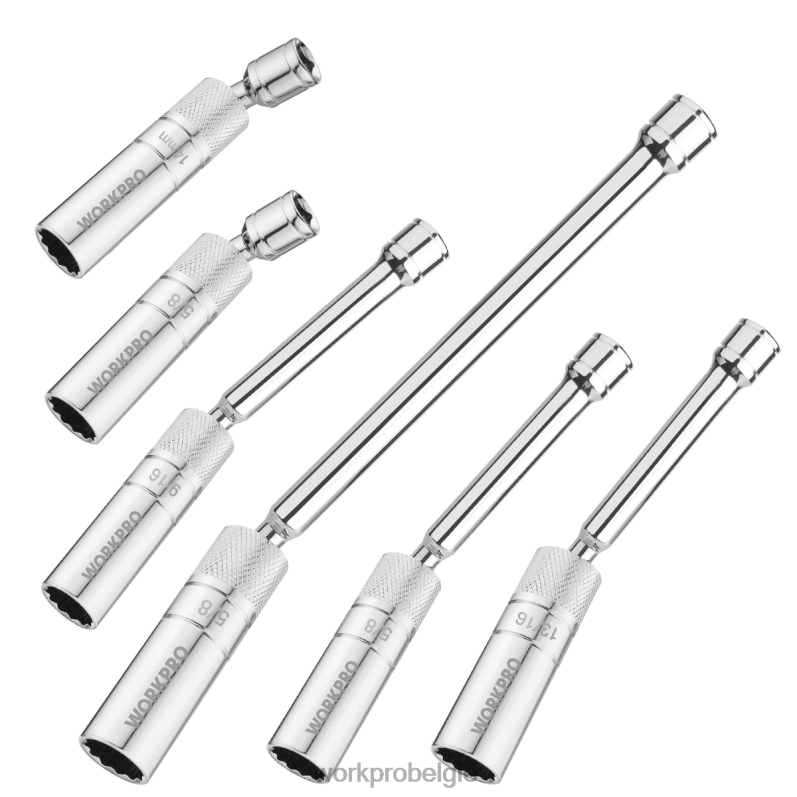 WORKPRO 6 stuks - 9/16-inch, 5/8-inch, 13/16-inch, 14 mm dunne wandcontactdozen met 4, 6, 11-inch verlengstukken magnetische draaibare bougiedopset 6BNP0139 hulpmiddel nieuw