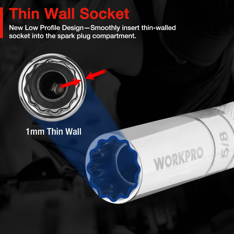 WORKPRO 6 stuks - 9/16-inch, 5/8-inch, 13/16-inch, 14 mm dunne wandcontactdozen met 4, 6, 11-inch verlengstukken magnetische draaibare bougiedopset 6BNP0139 hulpmiddel nieuw
