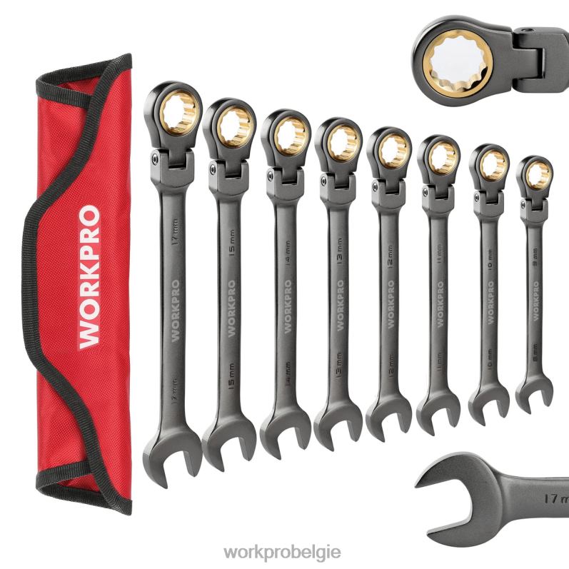 WORKPRO 8-delige ringratelsleutelset met flexibele kop en organizertas 6BNP086 hulpmiddel bruikbaar