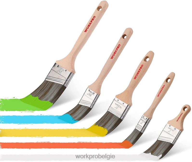 WORKPRO penselenset, 5-delige professionele platte en hoekvleugelkwast met houten handvat 6BNP0151 hulpmiddel morden