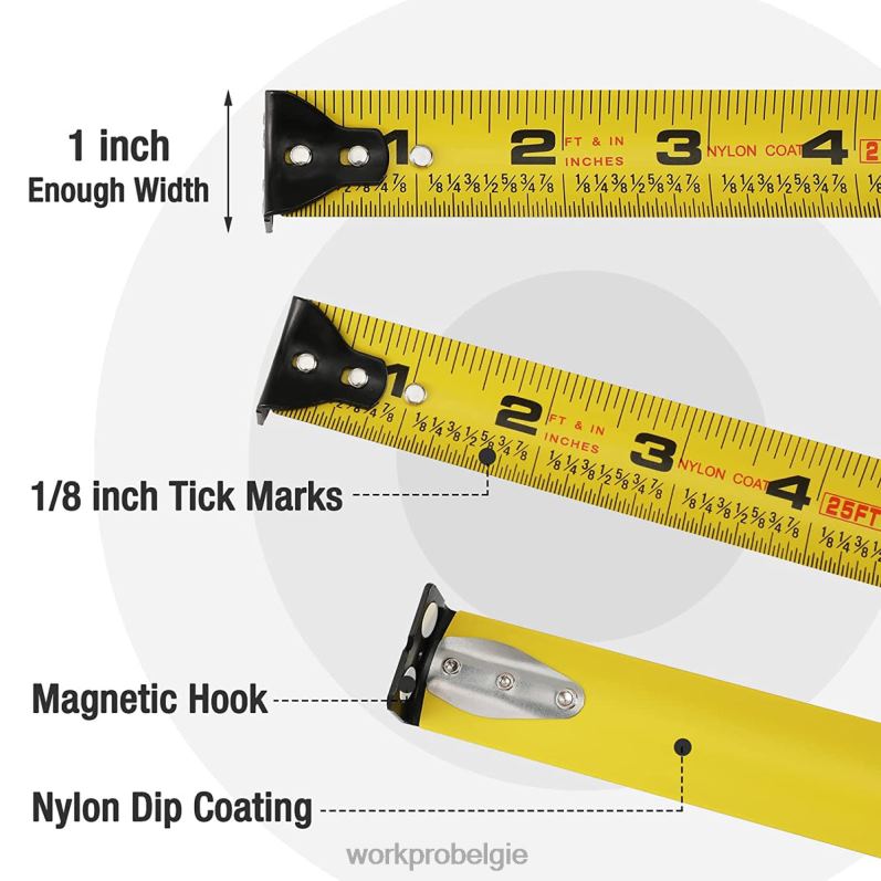 WORKPRO 25ft meetlint, 1/8 breuken en 1/32 nauwkeurigheid, gemakkelijk afleesbaar meetlint, intrekbaar meetlint met nylon coating 6BNP0105 hulpmiddel bruikbaar