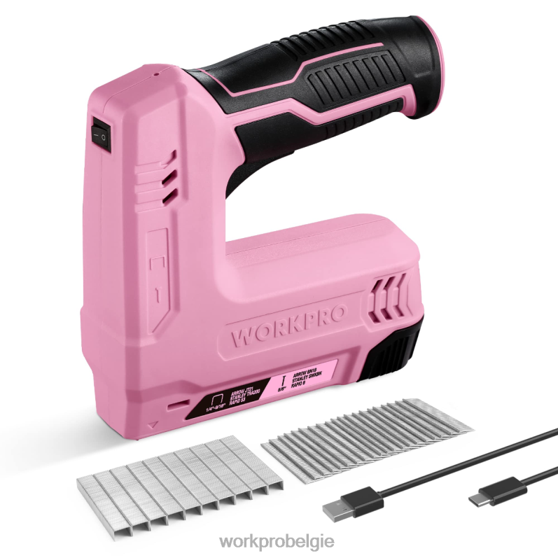 WORKPRO 3,6 V 2,0 Ah accu-aangedreven elektrisch draadloos 2-in-1 niet- en spijkerpistool 6BNP0265 hulpmiddel roze/grijs