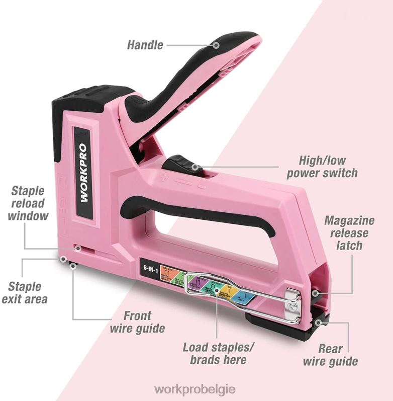 WORKPRO 6-in-1 handmatige brad-spijkermachine, bekledingsnietmachine, schiethamer 6BNP059 hulpmiddel roze/grijs