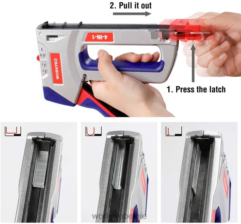 WORKPRO heavy-duty 4-in-1 nietpistoolset, handmatige brad-spijkermachine met 3000 nietjes en 1000 brad-spijkers 6BNP057 hulpmiddel behulpzaam