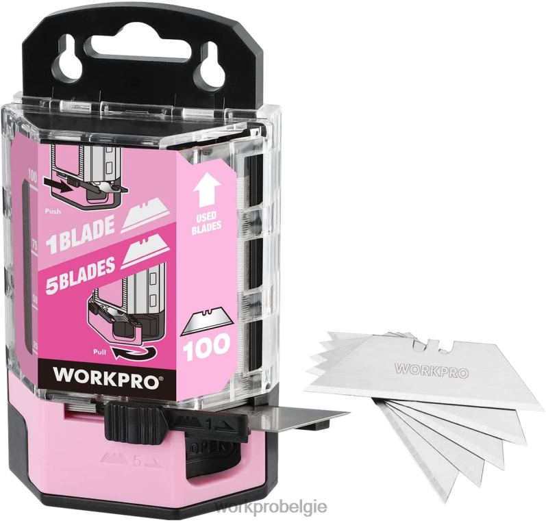 WORKPRO 100 stuks sk5 koolstofstalen mesbladen vervangend met dispenser 6BNP049 hulpmiddel rood/roze