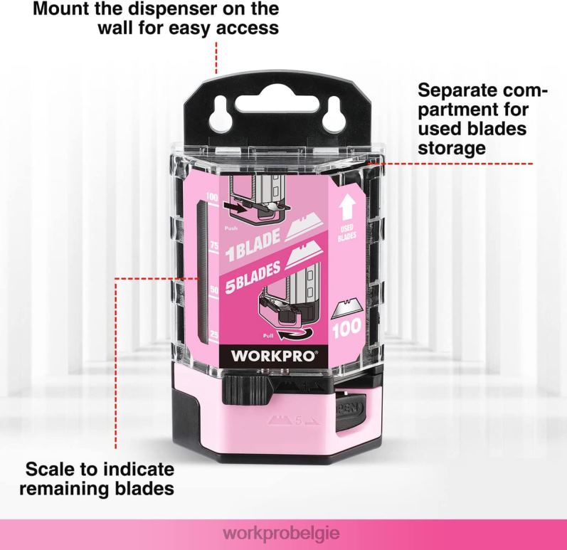 WORKPRO 100 stuks sk5 koolstofstalen mesbladen vervangend met dispenser 6BNP049 hulpmiddel rood/roze