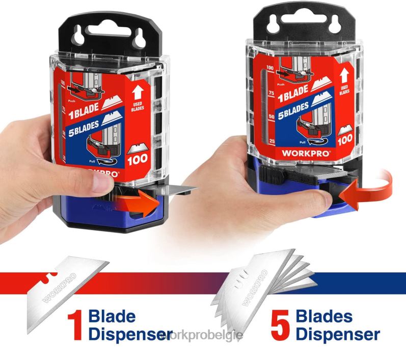 WORKPRO 100 stuks sk5 koolstofstalen mesbladen vervangend met dispenser 6BNP049 hulpmiddel rood/roze