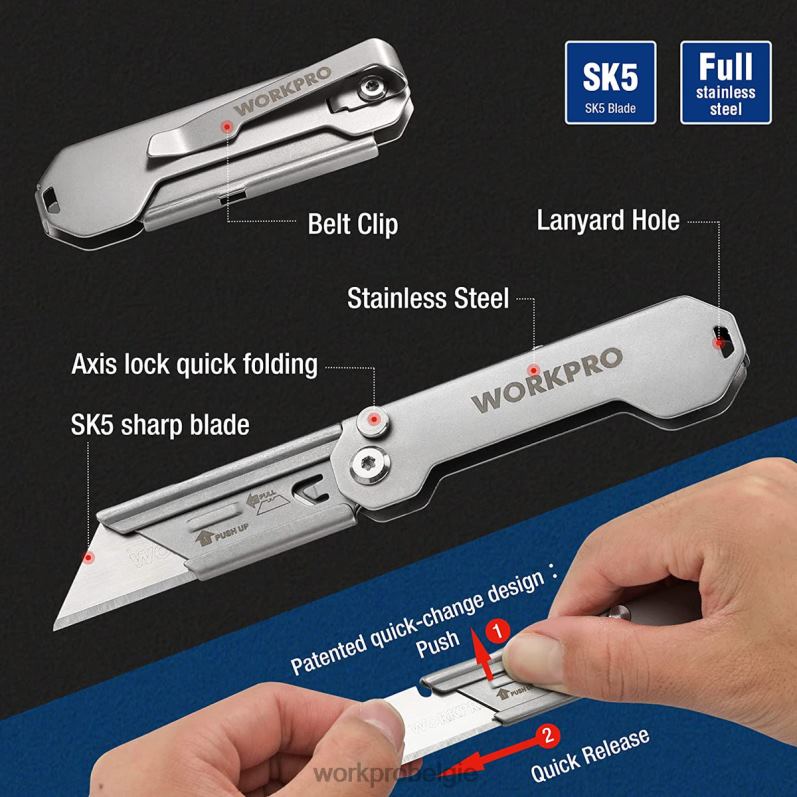 WORKPRO 3-delige opvouwbare messets, snelwisselmessen, box cutter 6BNP043 hulpmiddel behulpzaam