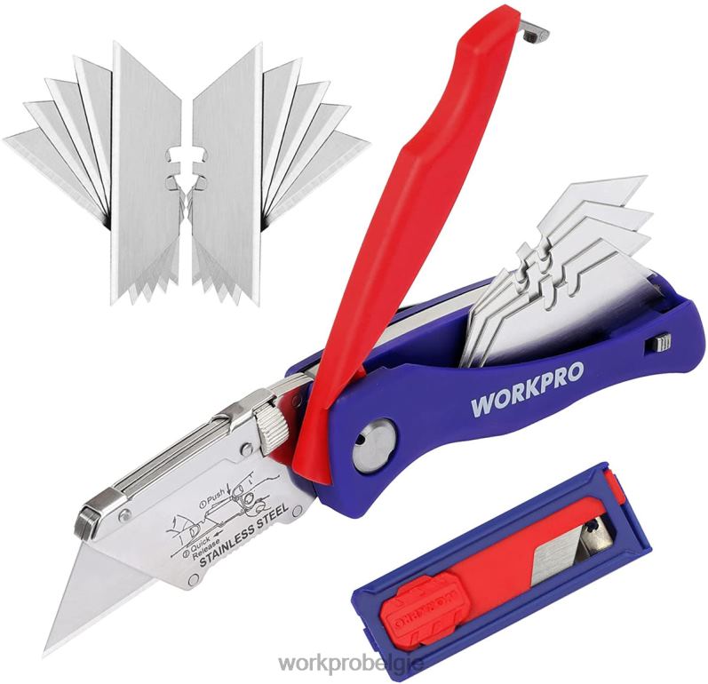 WORKPRO opvouwbaar mes met achtervergrendeling, snelwisselbare kokersnijder met riemclip 6BNP046 hulpmiddel morden