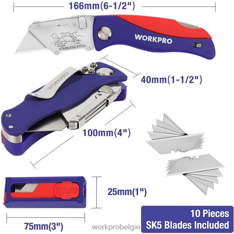 WORKPRO opvouwbaar mes met achtervergrendeling, snelwisselbare kokersnijder met riemclip 6BNP046 hulpmiddel morden