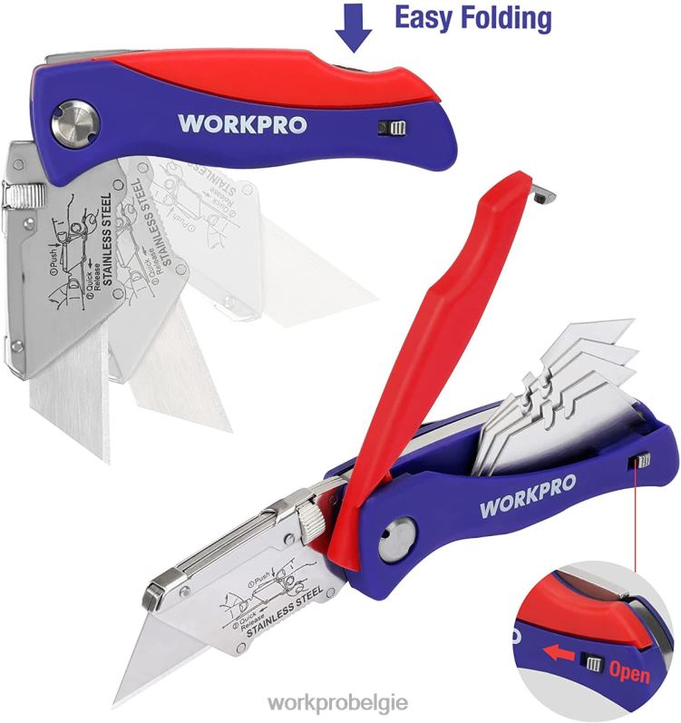 WORKPRO opvouwbaar mes met achtervergrendeling, snelwisselbare kokersnijder met riemclip 6BNP046 hulpmiddel morden