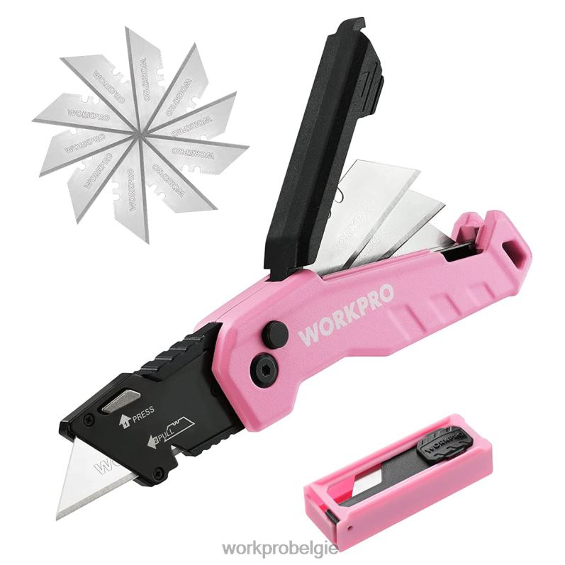 WORKPRO opvouwbaar mes, snelwisseldoosje, 13 extra mesjes meegeleverd 6BNP052 hulpmiddel blauw/rood/roze