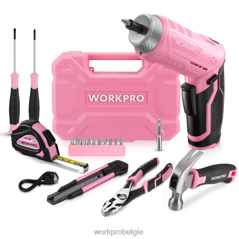 WORKPRO 18-delige algemene gereedschapsset voor thuis 6BNP0102 hulpmiddel roze blauw