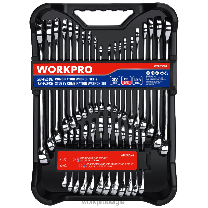 WORKPRO 32-delige sae- en metrische combinatie, 12-pt normale en stompe moersleutelset 6BNP092 hulpmiddel morden