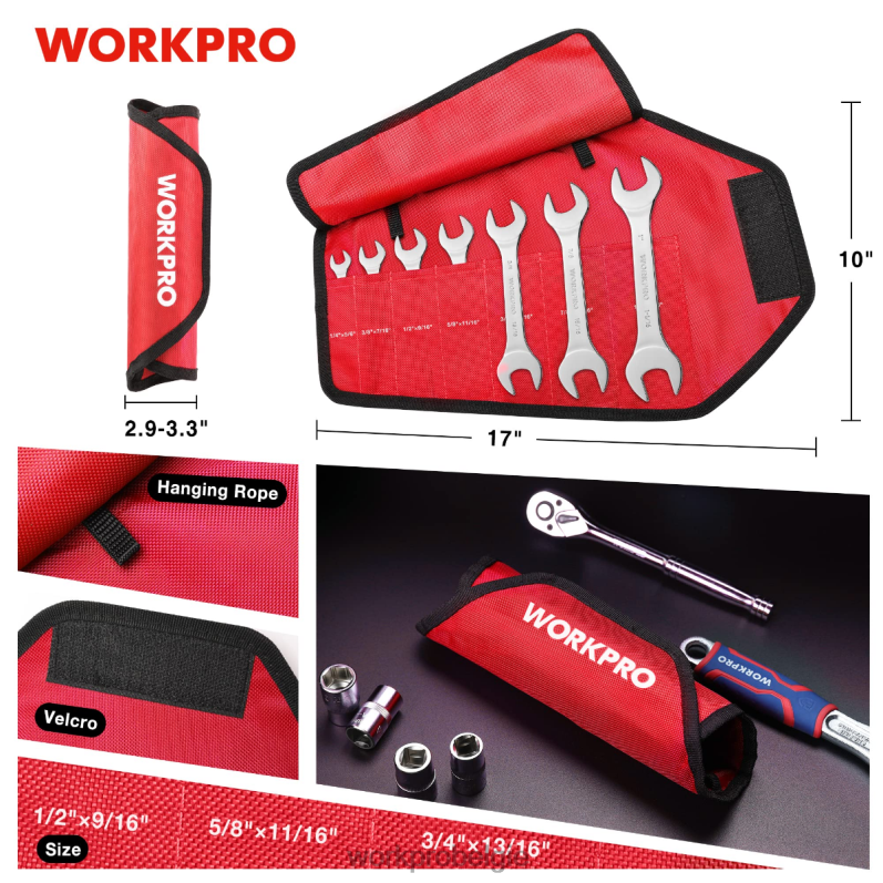 WORKPRO 7-delige metrische superdunne moersleutelset met oprolbaar organizerzakje 6BNP096 hulpmiddel behulpzaam
