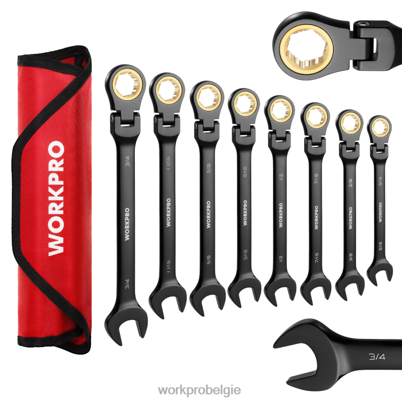 WORKPRO 8-delige ratelcombinatie-antislipsleutelset met flexibele kop 6BNP080 hulpmiddel morden