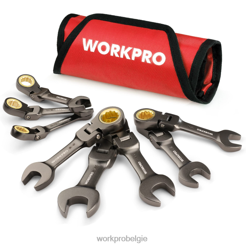 WORKPRO Set van 8 stompe ringratelsleutels met flexibele kop 6BNP082 hulpmiddel nieuw