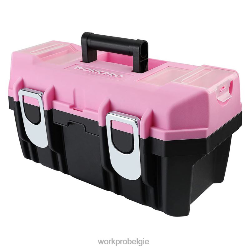WORKPRO 16-inch gereedschapskist, plastic gereedschapskist met metalen sluiting en verwijderbare lade 6BNP023 opslag roze