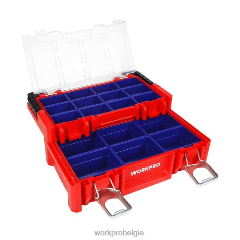 WORKPRO 17 inch kunststof gereedschapskist, opbergdoos met afsluitbaar deksel en roestvrijstalen handgreep 6BNP025 opslag rood