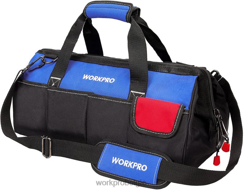 WORKPRO 18-inch gereedschapstas met brede opening, gesloten bovenkant en verstelbare schouderband 6BNP027 opslag bruikbaar