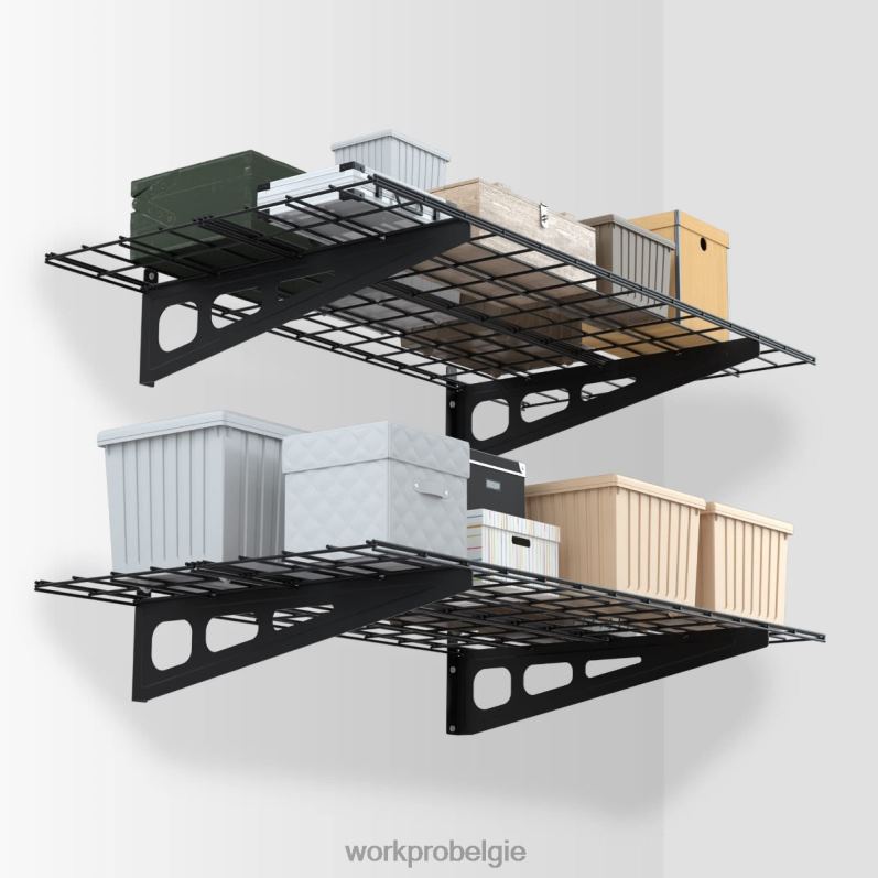 WORKPRO 2-pack 2x4ft heavy-duty garage-wandgemonteerde rekken, 400 lbs laadvermogen (totaal) 6BNP014 opslag zwart