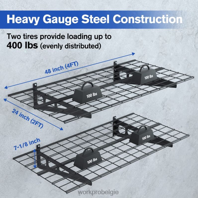 WORKPRO 2-pack 2x4ft heavy-duty garage-wandgemonteerde rekken, 400 lbs laadvermogen (totaal) 6BNP014 opslag zwart