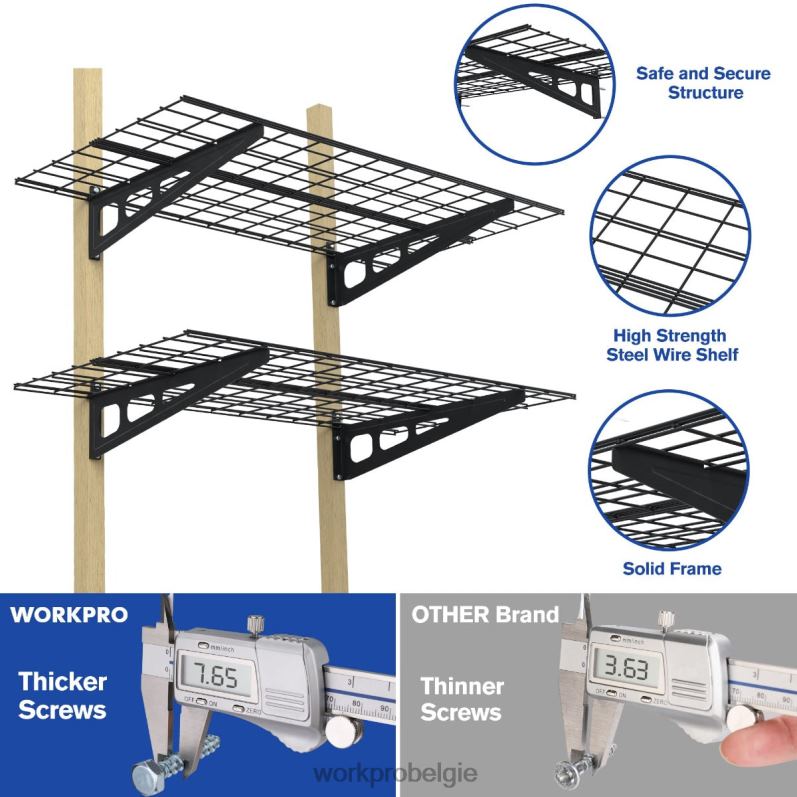 WORKPRO 2-pack 2x4ft heavy-duty garage-wandgemonteerde rekken, 400 lbs laadvermogen (totaal) 6BNP014 opslag zwart
