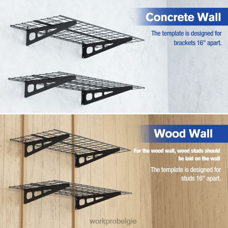 WORKPRO 2-pack 2x4ft heavy-duty garage-wandgemonteerde rekken, 400 lbs laadvermogen (totaal) 6BNP014 opslag zwart