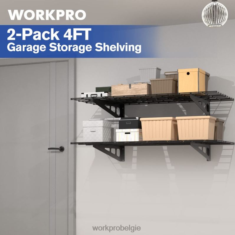 WORKPRO 2-pack 2x4ft heavy-duty garage-wandgemonteerde rekken, 400 lbs laadvermogen (totaal) 6BNP014 opslag zwart