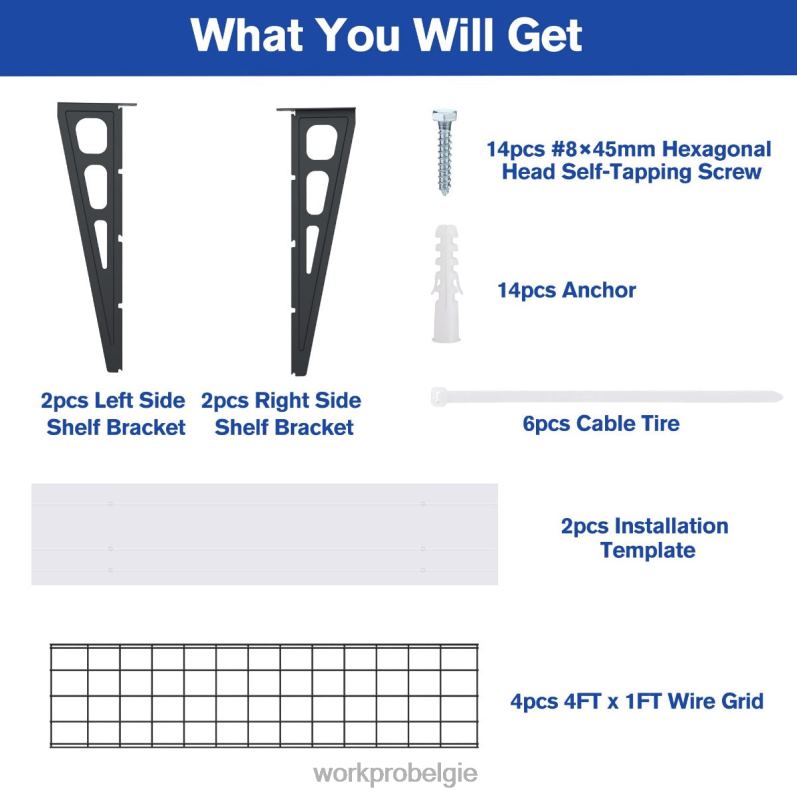 WORKPRO 2-pack 2x4ft heavy-duty garage-wandgemonteerde rekken, 400 lbs laadvermogen (totaal) 6BNP014 opslag zwart