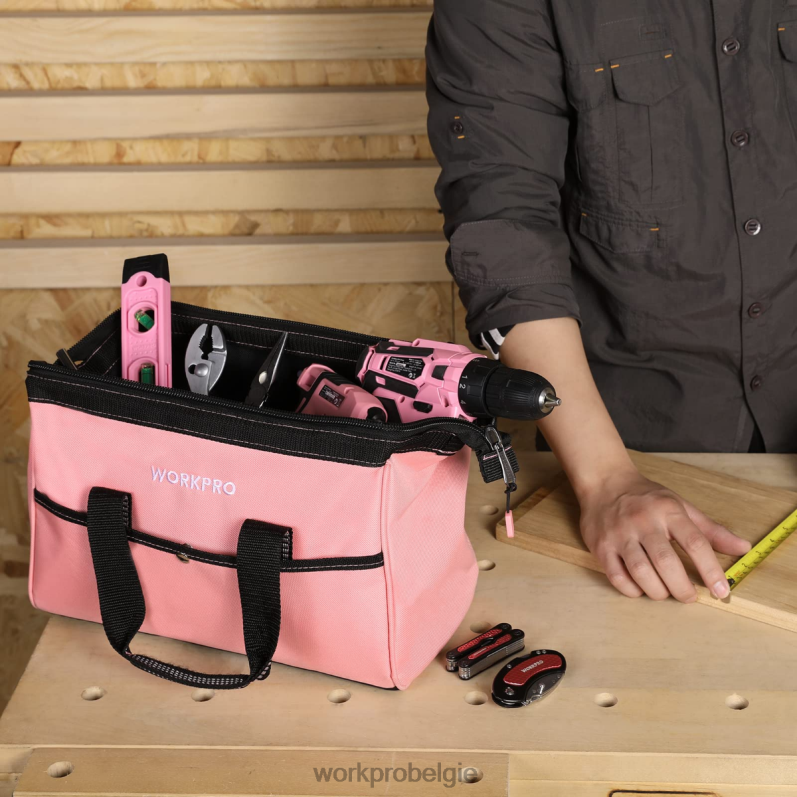 WORKPRO Gereedschapstas van 13 inch, opbergzakken voor gereedschap van zachte stof 6BNP029 opslag roze