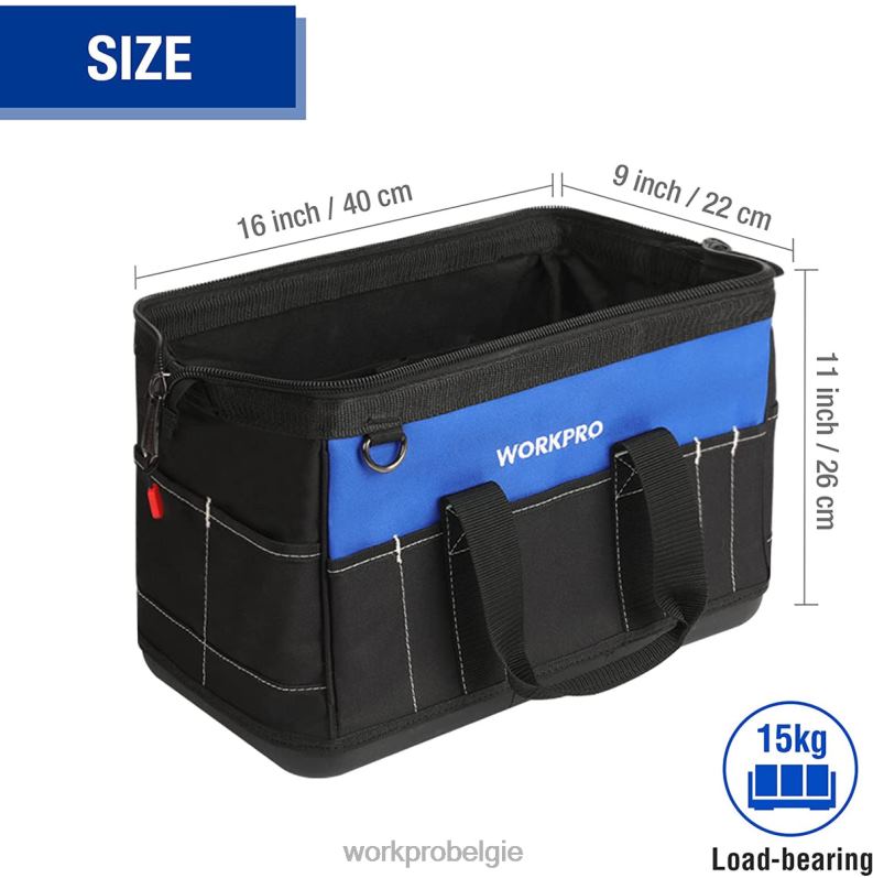 WORKPRO Gereedschapstas van 16 inch met brede opening en waterdichte gegoten bodem 6BNP034 opslag bruikbaar