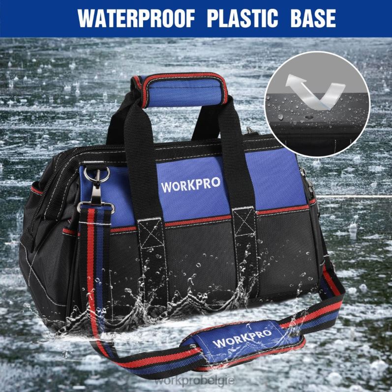 WORKPRO Gereedschapstas van 16 inch met brede opening, robuuste stoffen opbergtas voor gereedschap met waterdichte gegoten bodem, verstelbare schouderriem 6BNP024 opslag behulpzaam