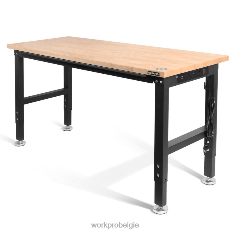 WORKPRO verstelbare werkbank 2000 lbs draagvermogen hardhouten werktafel met stopcontacten 6BNP01 opslag behulpzaam