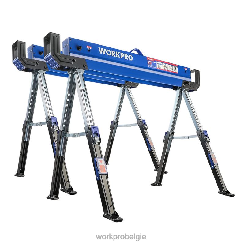 WORKPRO 2 stuks opklapbaar zaagbok, verstelbaar zwaar zaagbok met 2x4 steunarmen, 3000 lbs laadvermogen, 24-32 inch in hoogte verstelbare poten, draaibare voeten en steunharingen 6BNP035 opslag nieuw